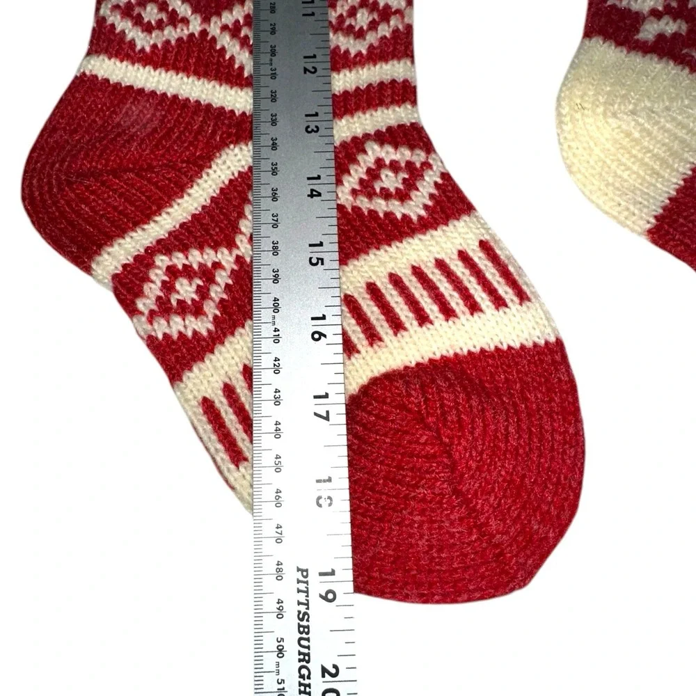 Set of 4 - Pier 1 Imports Family Christmas Stocking‎ Red & Cream EUC